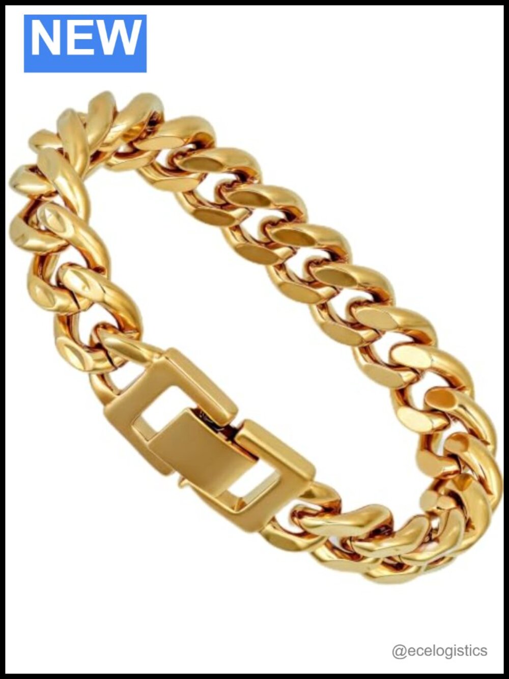 24k gold plated Miami Curb Cuban Link Bracelet 14mm Diamond Cut